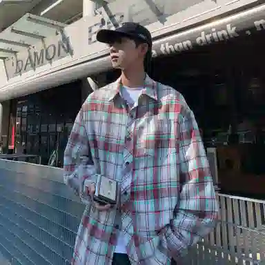 大卫贝肯 美式高街复古学院风基础款格子条纹设计潮牌痞帅高级感外套翻领垂感百搭宽松落肩长袖衬衫 男女同款