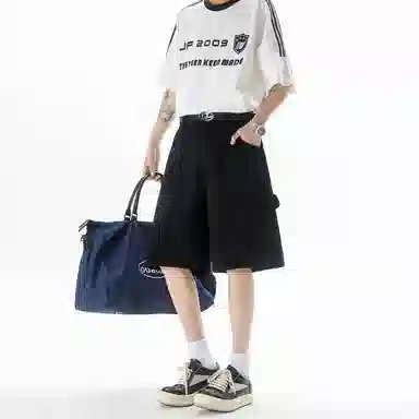 大卫贝肯 美式复古潮牌高街大口袋设计高级感痞帅透气宽松直筒垂感百搭工装五分裤休闲短裤 男女同款