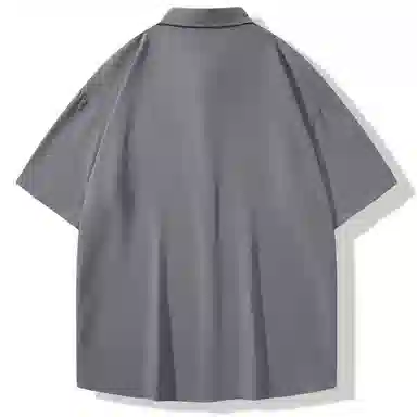 大卫贝肯 潮牌美式高级感重叠撞色字母小众设计时尚基础款纯色简约复古休闲运动百搭透气冰丝宽松翻领单排扣冰感短袖衬衫 男女同款