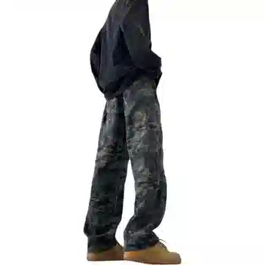 大卫贝肯 美式品牌吊坠高街宽松直筒拼接中性机能长裤百搭户外牛仔裤 男女同款