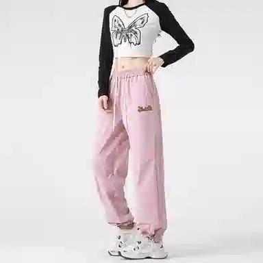 大卫贝肯 美式复古创意设计图案印花宽松百搭休闲裤 男女同款