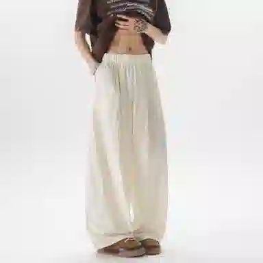 大卫贝肯 美式复古褶皱冰丝薄款肌理感山本裤潮流宽松简约百搭松弛慵懒垂坠感舒适亲肤凉爽透气阔腿休闲裤 男女同款