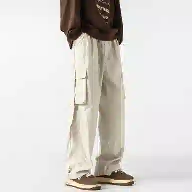 大卫贝肯 美式复古街头机能风字母印花立体大口袋抽绳休闲宽松阔腿伞兵工装裤 男女同款