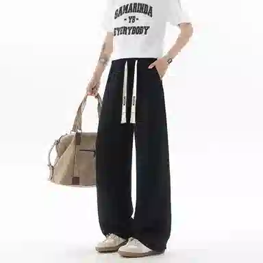 大卫贝肯 美式高街潮流学院风扎染山本褶皱透气冰丝凉感薄款高腰简约轻盈设计垂感通勤百搭宽松直筒阔腿长裤休闲裤 男女同款