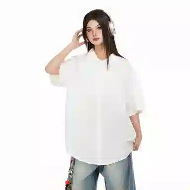 大卫贝肯 美式冰丝复古街头基础无性别主义百搭休闲舒适垂感透气宽松简约翻领短袖衬衫 男女同款