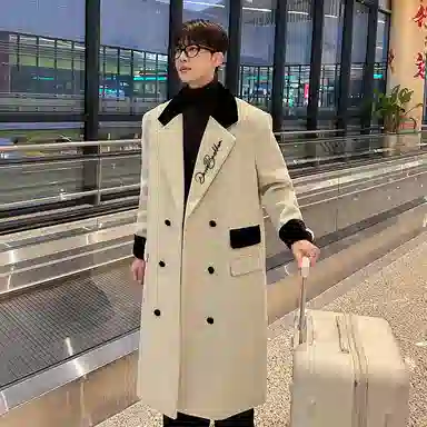 大卫贝肯 韩系经典纯色大口袋高级感签名印花百搭英伦风飘带中长款潮流痞帅加厚保暖毛呢休闲大衣 男女同款