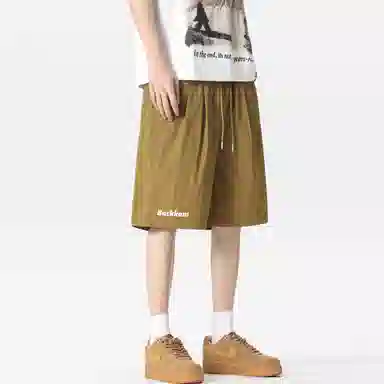 大卫贝肯 美式复古基础款字母印花多巴胺宽松直筒百搭日常通勤运动松紧腰系带五分休闲短裤 男女同款