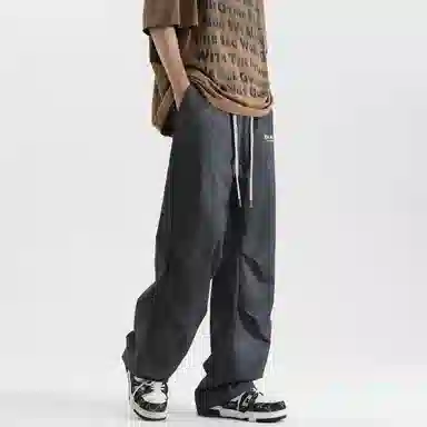 大卫贝肯 美式高街纯色复古做旧字母垂感直筒休闲裤 男女同款