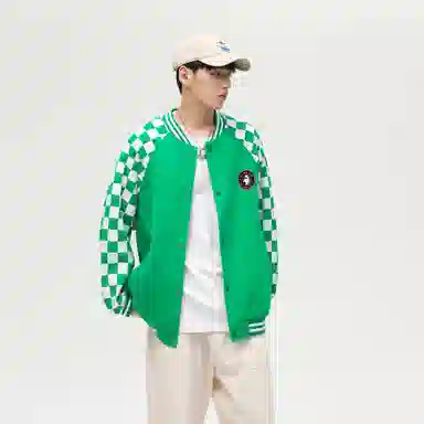 大卫贝肯  美式复古高街袖子格子纹设计日常通勤百搭休闲宽松潮流长袖棒球服 男女同款