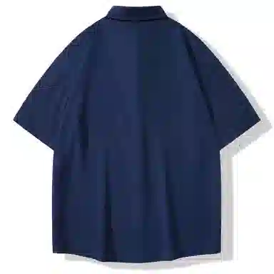 大卫贝肯 潮牌美式高级感重叠撞色字母小众设计时尚基础款纯色简约复古休闲运动百搭透气冰丝宽松翻领单排扣冰感短袖衬衫 男女同款