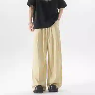 大卫贝肯 美式复古褶皱冰丝薄款肌理感山本裤潮流宽松简约百搭松弛慵懒垂坠感舒适亲肤凉爽透气阔腿休闲裤 男女同款