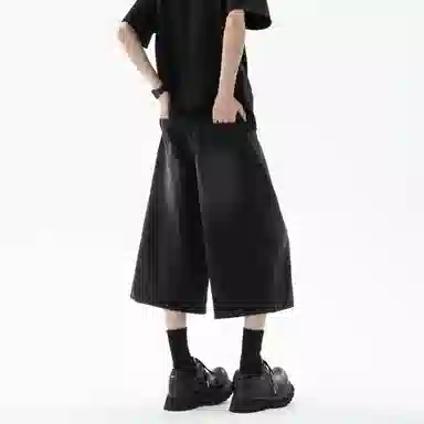 大卫贝肯 美式复古高街基础款纯色做旧宽松通勤高级感百搭潮流简约直筒七分牛仔短裤 男女同款