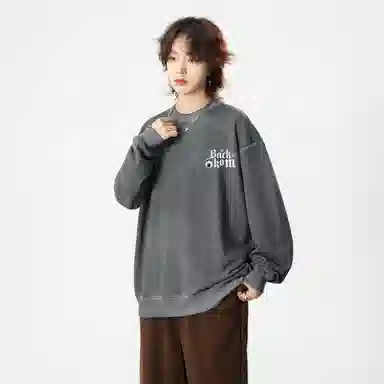 大卫贝肯 美式复古休闲宽松向日葵字母印花宽松百搭纯棉圆领脏脏卫衣 男女同款