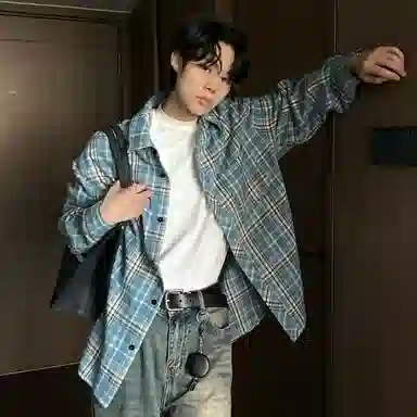 大卫贝肯 美式高街复古学院风基础款格子条纹设计潮牌痞帅高级感外套翻领垂感百搭宽松落肩长袖衬衫 男女同款