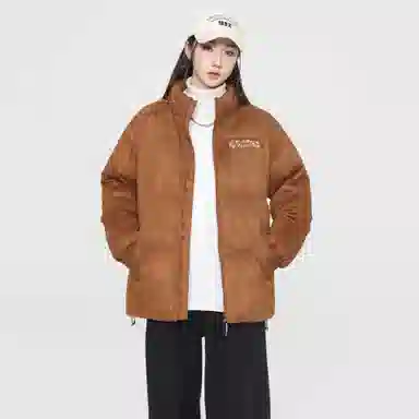 大卫贝肯 美式高街背面樱花花卉图案字母印花日常通勤百搭宽松休闲立领棉服 男女同款 黑色