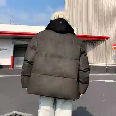 大卫贝肯 美式高街学院风宽松休闲加厚外套连帽假两件保暖棉服 男女同款