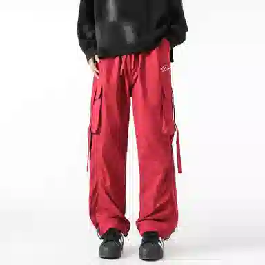 大卫贝肯 美式复古街头机能风字母印花立体大口袋抽绳休闲宽松阔腿伞兵工装裤 男女同款