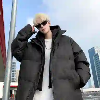 大卫贝肯 美式高街学院风宽松休闲加厚外套连帽假两件保暖棉服 男女同款