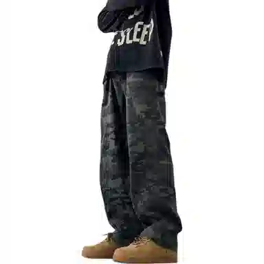 大卫贝肯 美式品牌吊坠高街宽松直筒拼接中性机能长裤百搭户外牛仔裤 男女同款