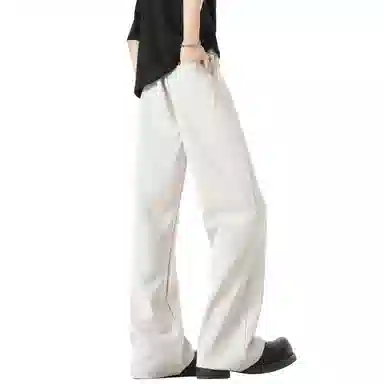 大卫贝肯 美式高街西裤可拆卸织带扣宽松纯色显高直筒轻薄透气垂坠感微喇休闲裤 男女同款