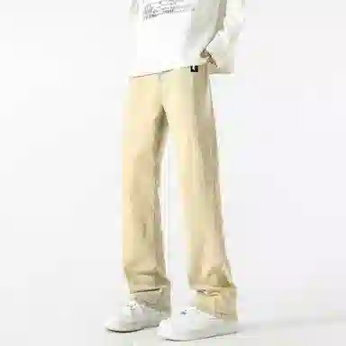 大卫贝肯 水洗做旧设计感刮破直筒铅笔裤美式高街宽松休闲百搭日常通勤基础款纯色中腰柔软小脚牛仔裤 男女同款