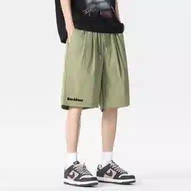 大卫贝肯 美式复古基础款字母印花多巴胺宽松直筒百搭日常通勤运动松紧腰系带五分休闲短裤 男女同款