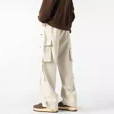 大卫贝肯 美式复古街头机能风字母印花立体大口袋抽绳休闲宽松阔腿伞兵工装裤 男女同款