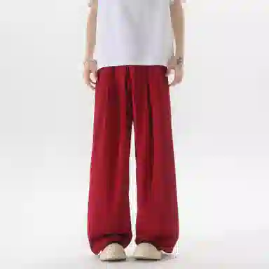 大卫贝肯 美式复古褶皱冰丝薄款肌理感山本裤潮流宽松简约百搭松弛慵懒垂坠感舒适亲肤凉爽透气阔腿休闲裤 男女同款