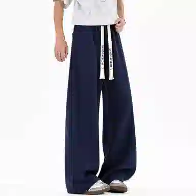 大卫贝肯 美式复古高街系带纯色拼接宽松时尚卫裤休闲裤 男女同款