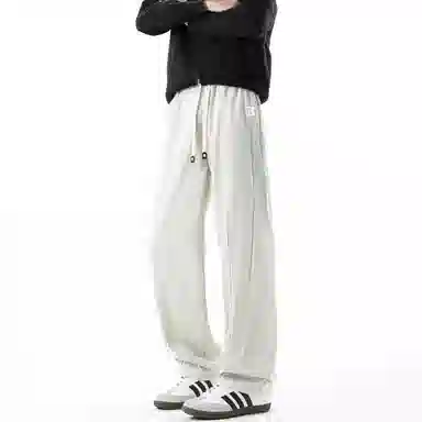 大卫贝肯 美式高街简约纯色基础款字母宽松柔软舒适直筒百搭垂感拖地系带休闲裤 男女同款