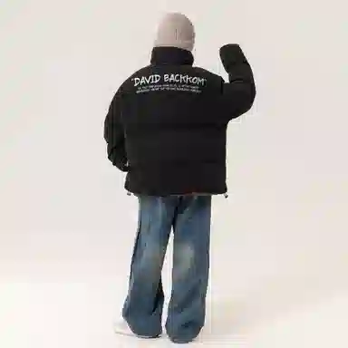 大卫贝肯 美式高街复古经典潮流字母印花纯色休闲面包服加厚保暖立领外套棉服 男女同款