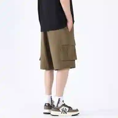 大卫贝肯 美式复古基础款纯色宽松大口袋系带直筒休闲日常通勤五分针织工装短裤 男女同款