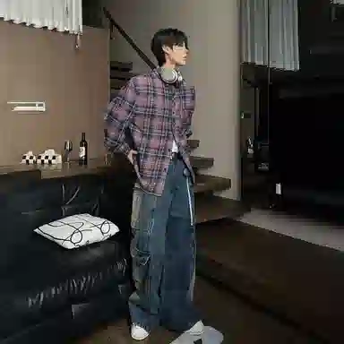 大卫贝肯 美式高街复古学院风基础款格子条纹设计潮牌痞帅高级感外套翻领垂感百搭宽松落肩长袖衬衫 男女同款