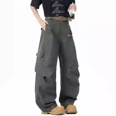 大卫贝肯 美式复古手写字母印花图案重磅双面棉多层次结构款多袋短袖山本斜弯刀褶皱伞兵裤休闲运动套装 男女同款