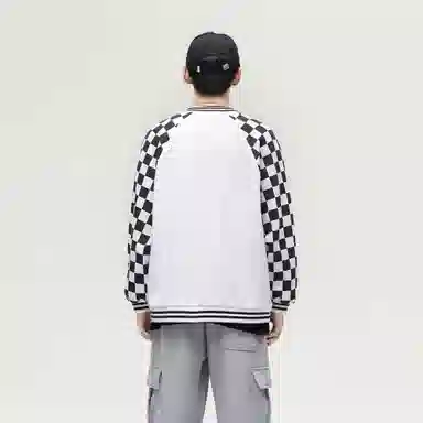 大卫贝肯  美式复古高街袖子格子纹设计日常通勤百搭休闲宽松潮流长袖棒球服 男女同款