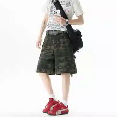 大卫贝肯 美式复古潮牌高街大口袋设计高级感痞帅透气宽松直筒垂感百搭工装五分裤休闲短裤 男女同款