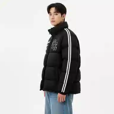 大卫贝肯 美式复古撞色个性字母印花三条杠宽松保暖加厚立领防风休闲舒适面包棉服 男女同款