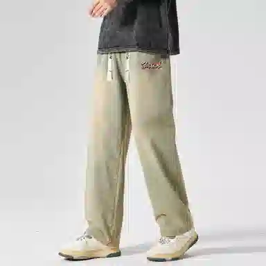 大卫贝肯 美式复古高街风字母水洗宽松中腰显高品牌系带阔腿牛仔裤 男女同款