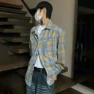 大卫贝肯 美式高街复古学院风基础款格子条纹设计潮牌痞帅高级感外套翻领垂感百搭宽松落肩长袖衬衫 男女同款