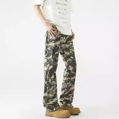 大卫贝肯 美式品牌吊坠高街宽松直筒拼接中性机能长裤百搭户外牛仔裤 男女同款