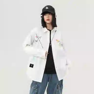 大卫贝肯 美式高街潮流涂鸦图案设计日常通勤百搭舒适长袖翻领衬衫 男女同款