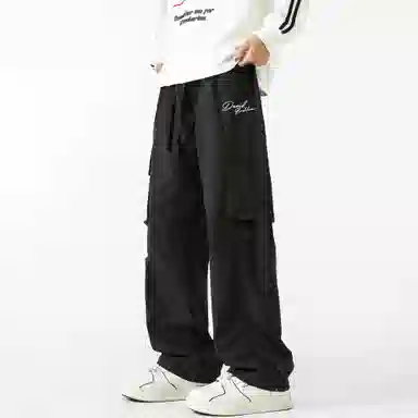 大卫贝肯 美式复古街头机能风字母印花立体大口袋抽绳休闲宽松阔腿伞兵工装裤 男女同款