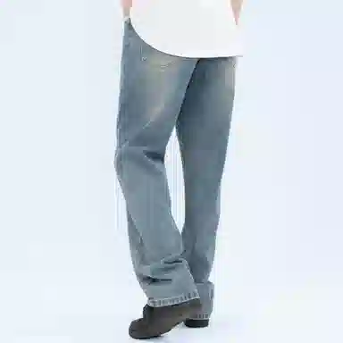 大卫贝肯 做旧字母印花涂鸦中腰拉链百搭直筒牛仔裤 男女同款