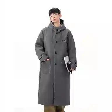 大卫贝肯 美式高街简约复古假两件连帽时尚韩版加棉加厚单排扣中长款毛呢大衣 男女同款