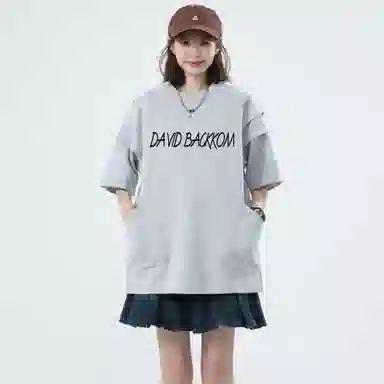 大卫贝肯 美式复古手写字母印花图案重磅双面棉多层次结构款多袋短袖山本斜弯刀褶皱伞兵裤休闲运动套装 男女同款