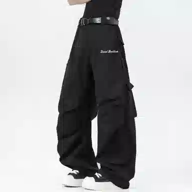 大卫贝肯 美式复古手写字母印花图案重磅双面棉多层次结构款多袋短袖山本斜弯刀褶皱伞兵裤休闲运动套装 男女同款