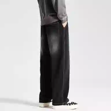 大卫贝肯 美式复古高街风字母水洗宽松中腰显高品牌系带阔腿牛仔裤 男女同款