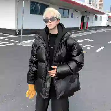 大卫贝肯 美式高街学院风宽松休闲加厚外套连帽假两件保暖棉服 男女同款