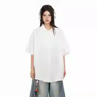 大卫贝肯 美式冰丝复古街头基础无性别主义百搭休闲舒适垂感透气宽松简约翻领短袖衬衫 男女同款