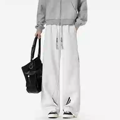 大卫贝肯 美式复古经典侧边三条杠结构拼接户外高街系绳卫裤舒适百搭宽松垂感直筒运动休闲裤 男女同款